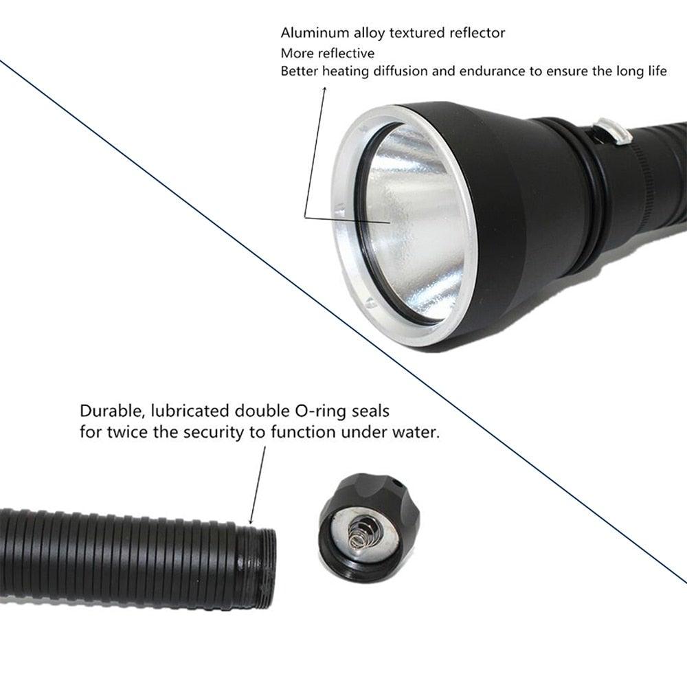 Powerful LED Rechargeable Dive Flashlight Cree Diving Flashlight Underwater Waterproof High Lumen LED Scuba Diving Torch Flashlight For Scuba Diving Underwater Torch