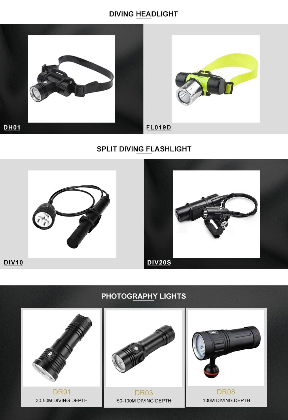 Powerful LED Rechargeable Dive Flashlight Cree Diving Flashlight Underwater Waterproof High Lumen LED Scuba Diving Torch Flashlight For Scuba Diving Underwater Torch