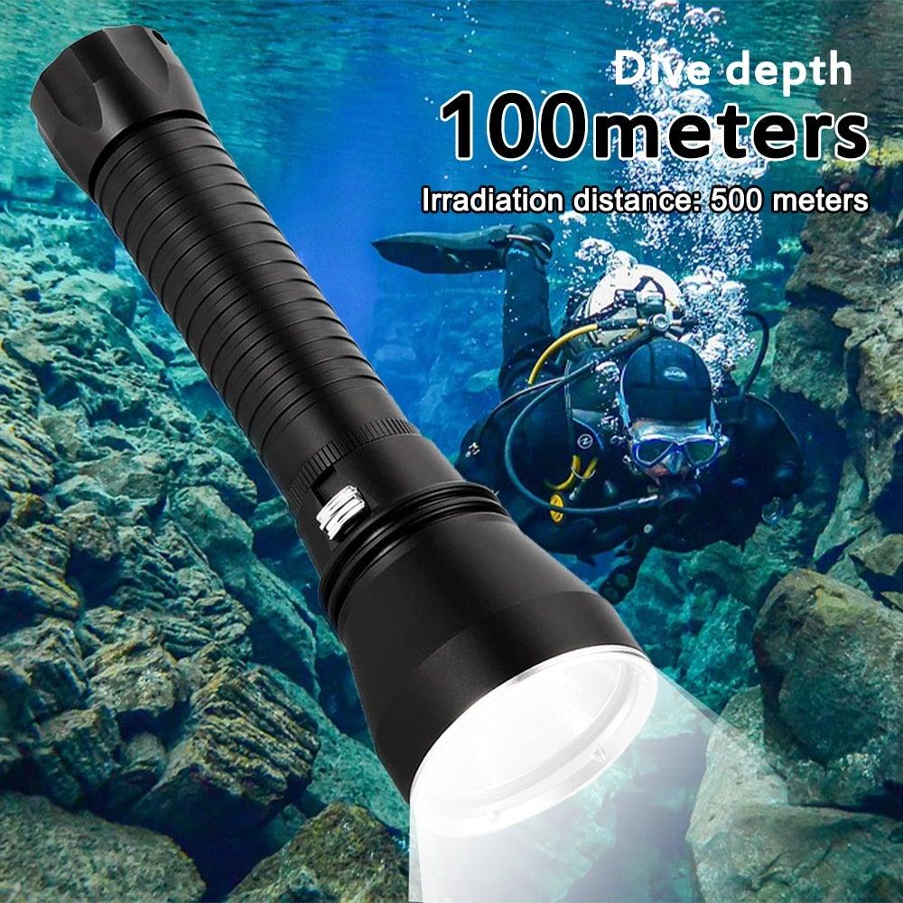 Powerful LED Rechargeable Dive Flashlight Cree Diving Flashlight Underwater Waterproof High Lumen LED Scuba Diving Torch Flashlight For Scuba Diving Underwater Torch