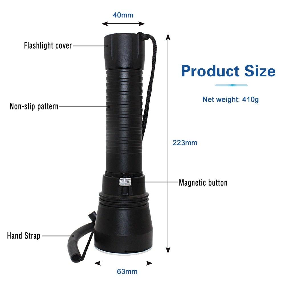Powerful LED Rechargeable Dive Flashlight Cree Diving Flashlight Underwater Waterproof High Lumen LED Scuba Diving Torch Flashlight For Scuba Diving Underwater Torch