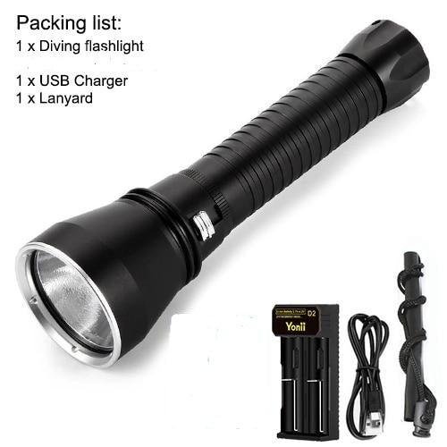 Powerful LED Rechargeable Dive Flashlight Cree Diving Flashlight Underwater Waterproof High Lumen LED Scuba Diving Torch Flashlight For Scuba Diving Underwater Torch