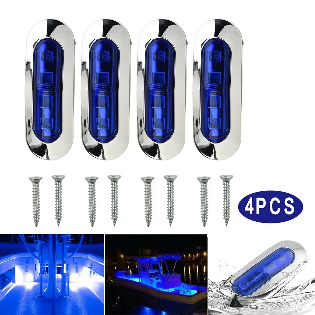 Marine LED Boat Navigation Lights | 4-Pack | Waterproof 12V-24V | Stainless Steel