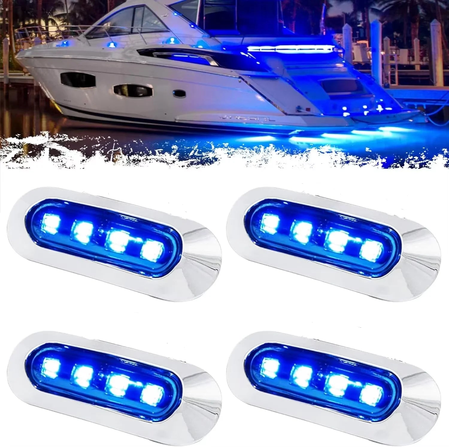 Marine LED Boat Navigation Lights | 4-Pack | Waterproof 12V-24V | Stainless Steel
