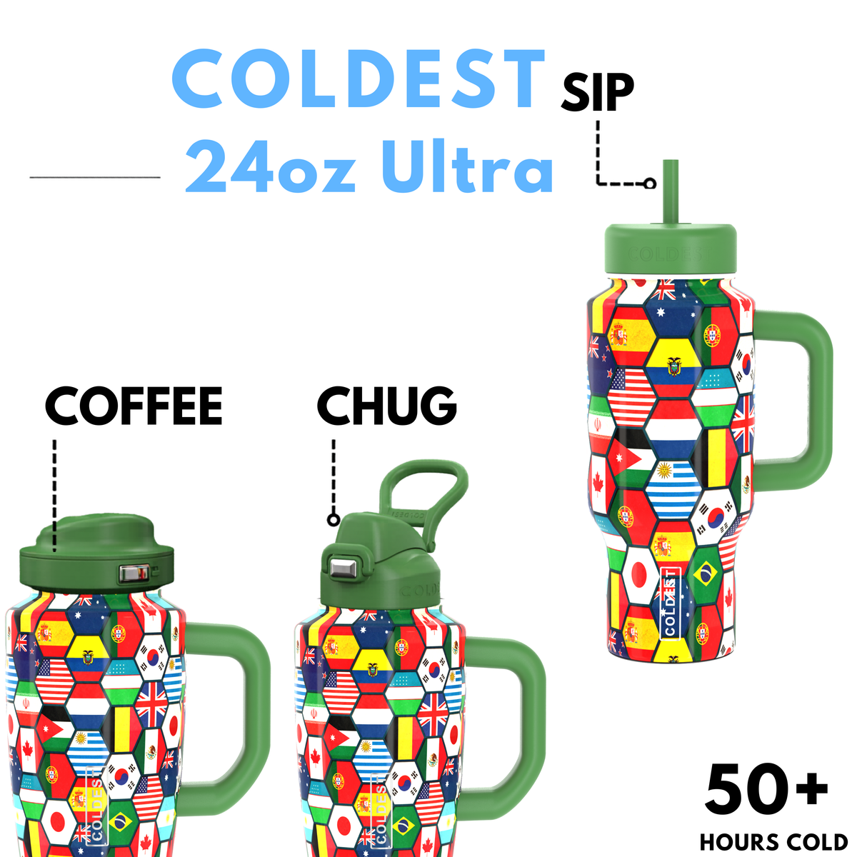 COLDEST 24oz Limitless Ultra Insulated Bottle – 3 Lids